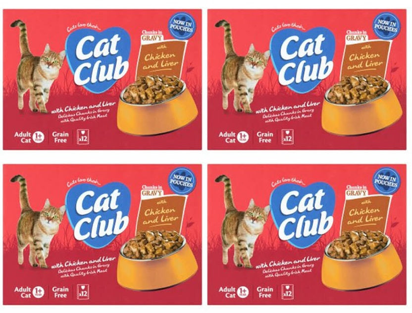 4 X Cat Club Chunks Gravy Chicken & Liver 12 Pack - 12X100Gm