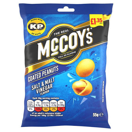16 X Mccoys Coated Nuts Salt & Vinegar - 55Gm