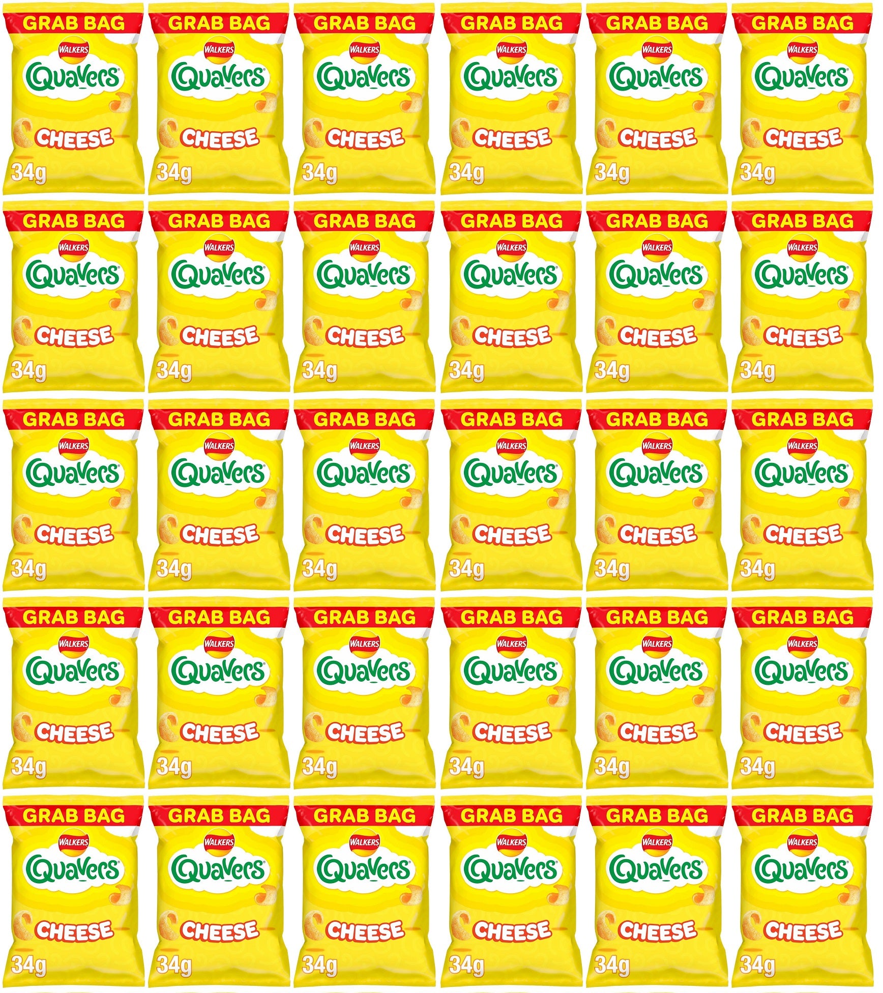 30 x Walkers Quavers Cheese Snacks Crisps 34G