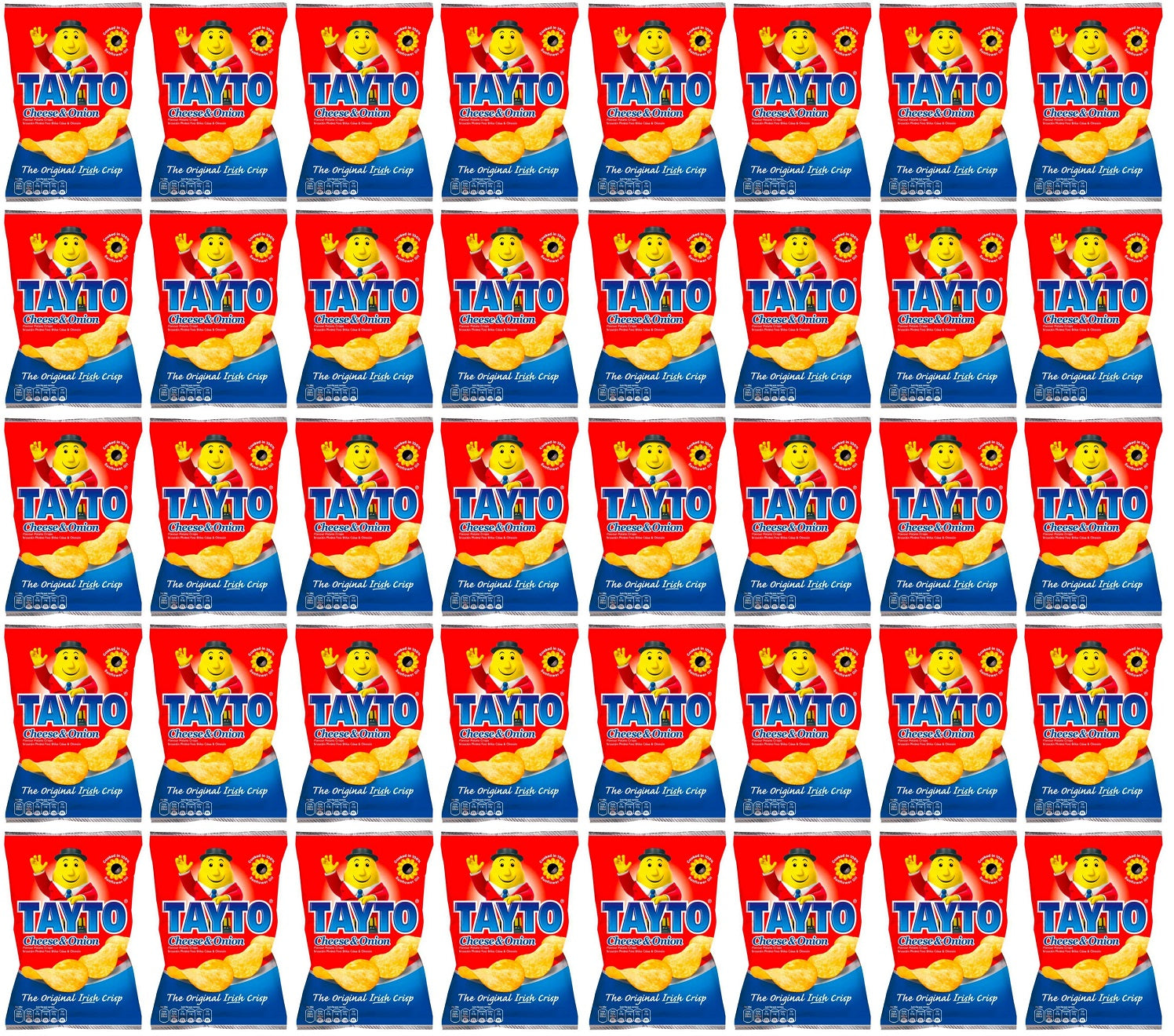 40 x Tayto Cheese & Onion Flavour Potato Crisps 25g