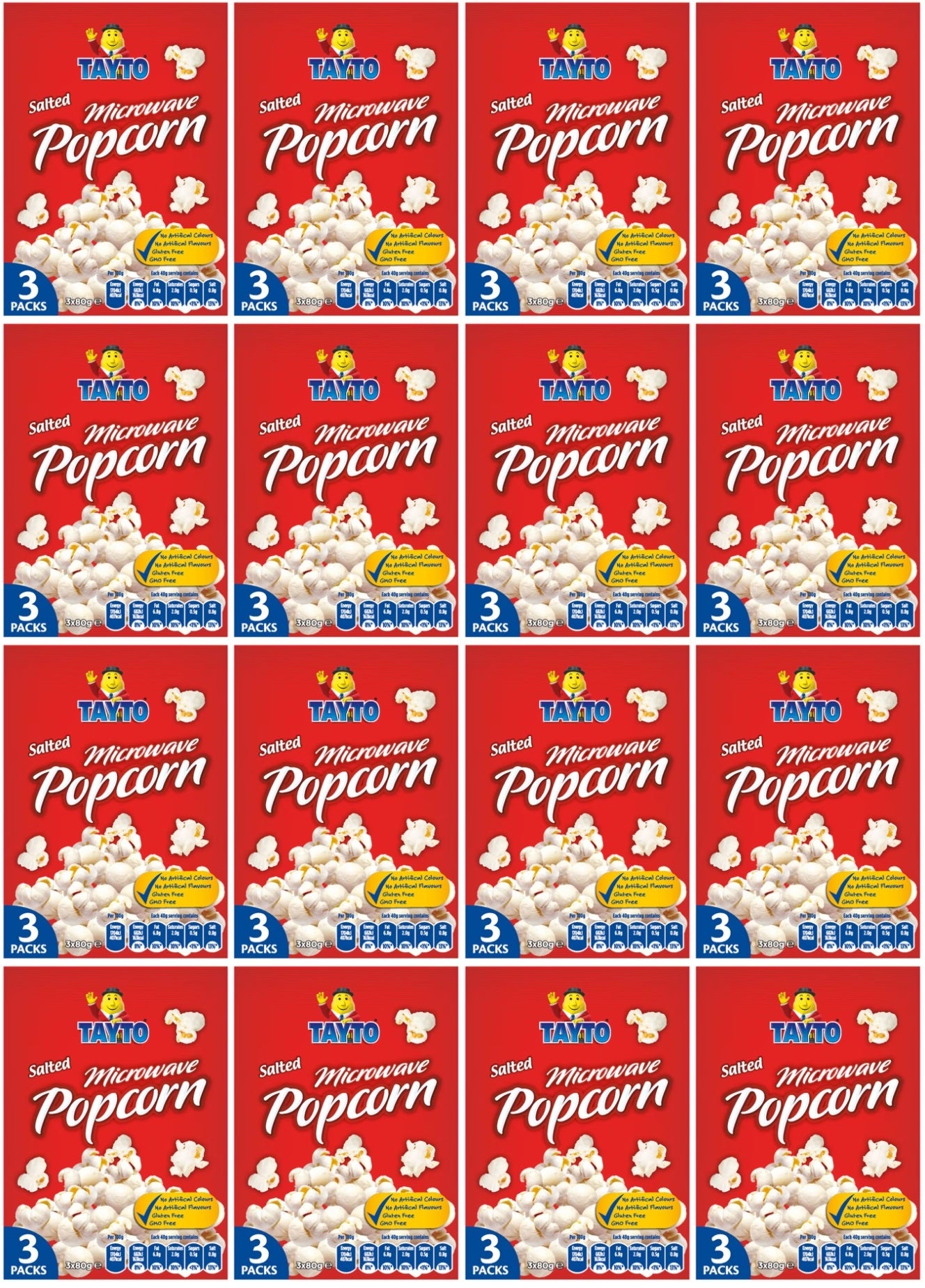 16 x Tayto Salted Microwave Popcorn 3 X 80G